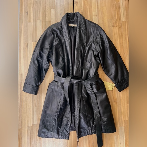 Vintage Excelled Black Leather Trench - Picture 1 of 13